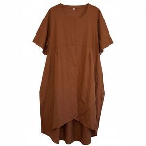 Modernmiss NWT Cotton Linen Short Sleeve Irregular Hem Shirt Dress Orange Sz XXL